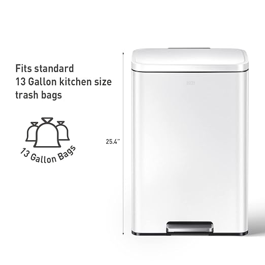 EKO Madison Matte White 50 Liter/13.2 Gallon Step Trash Can - Image 5