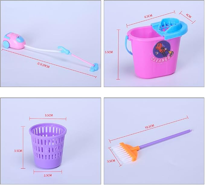 E-TING Miniature Mop Dust Pan, Plastic Bucket Doll Housework Cleaning Supplies - Image 6