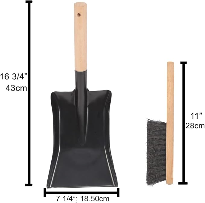 Coal Shovel and Hearth Brush Set Made of Natural Wood and Coco Bristles - Image 2