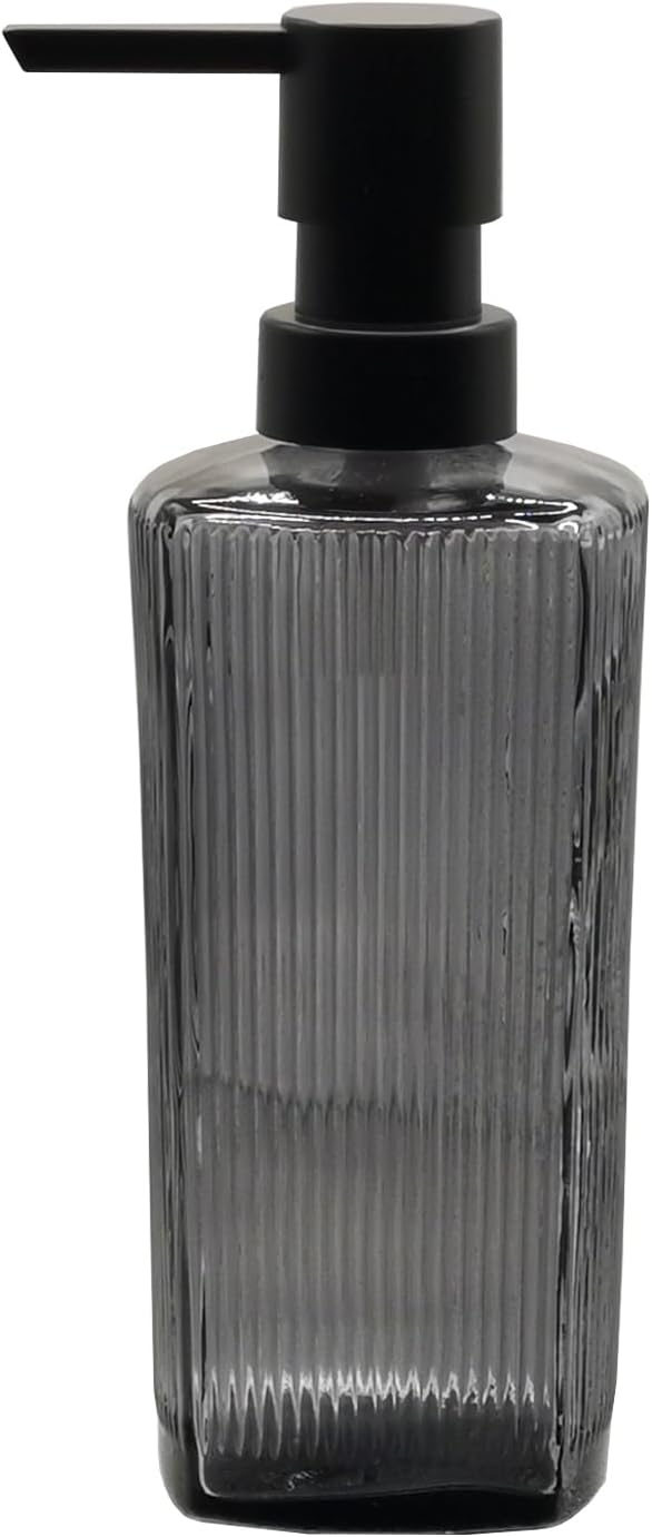Grey Glass Soap Dispenser with Black Plastic Pump, 12oz Lotion Dish Dispenser by YYTSGG