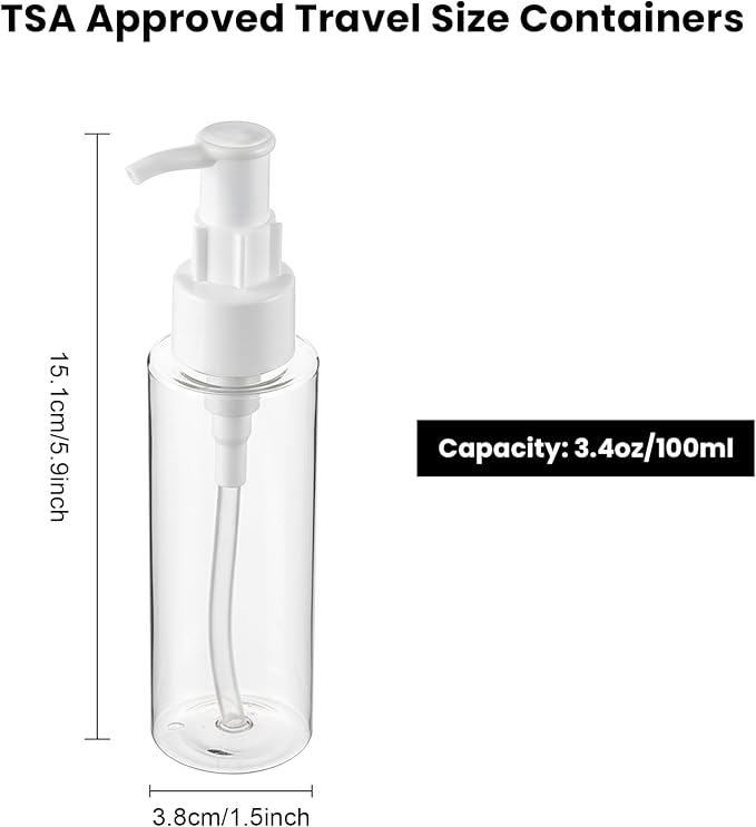 7 Pack 3.4 Oz/100ml Travel Pump Bottle TSA Approved Empty Plastic Pump Bottles - Image 2