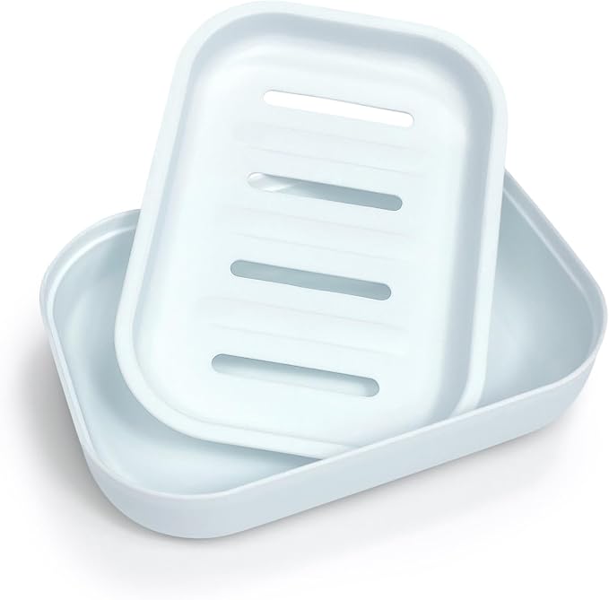 Double Layer Draining Soap Dish, Plastic Dishwashing Sponge Soap Holder by Morepack