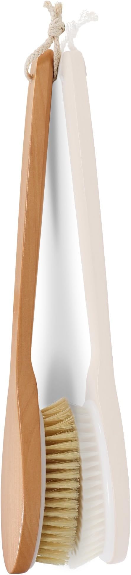 OWIIZI Bath Brushes with Soft and Natural Bristles Antiskid Wooden Long Handle - Image 2