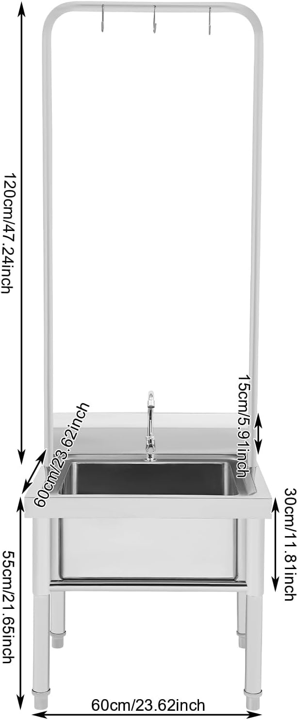 Stainless Steel Floor Mop Sink, Commercial Mop Sink w/ 47.24''H Cleaning Tool - Image 3