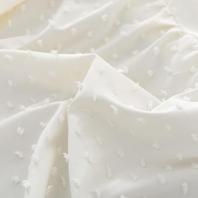 Tufted Dot Bed Skirt Full Size Ruffled Bed Skirt with Split Corners, 18 Inch Drop Dust Ruffle Bed Skirts with Platform, Ivory