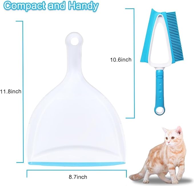 Pet Rubber Brush with Mini Dustpan, Dog Cat Hair Removal Brush with Squeegee - Image 7