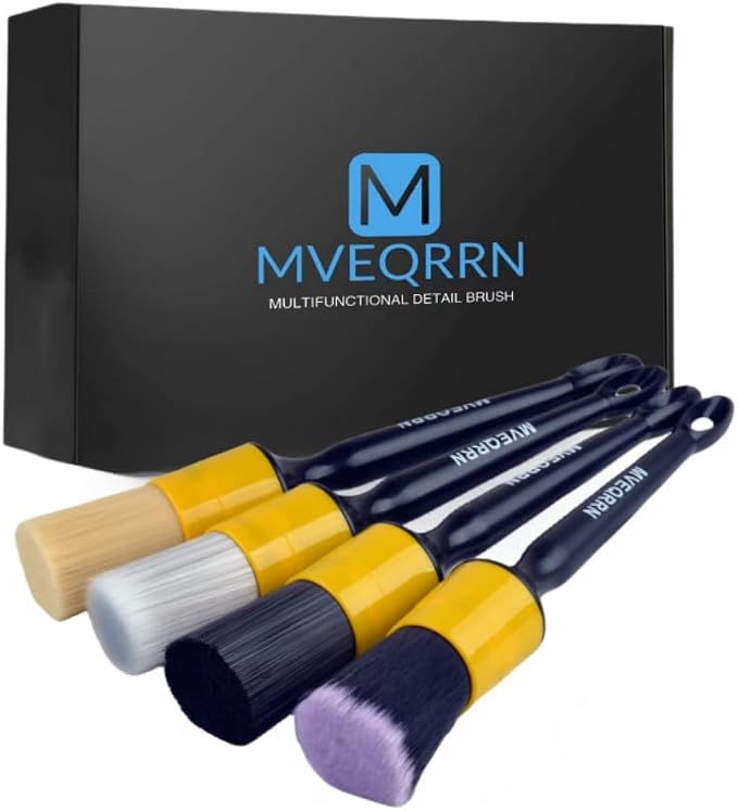 4pcs Car Detailing Brush Set, Boars Hair, Ultra Soft, No Scratch, Interior & by MVEQRRNcardetailbrushset