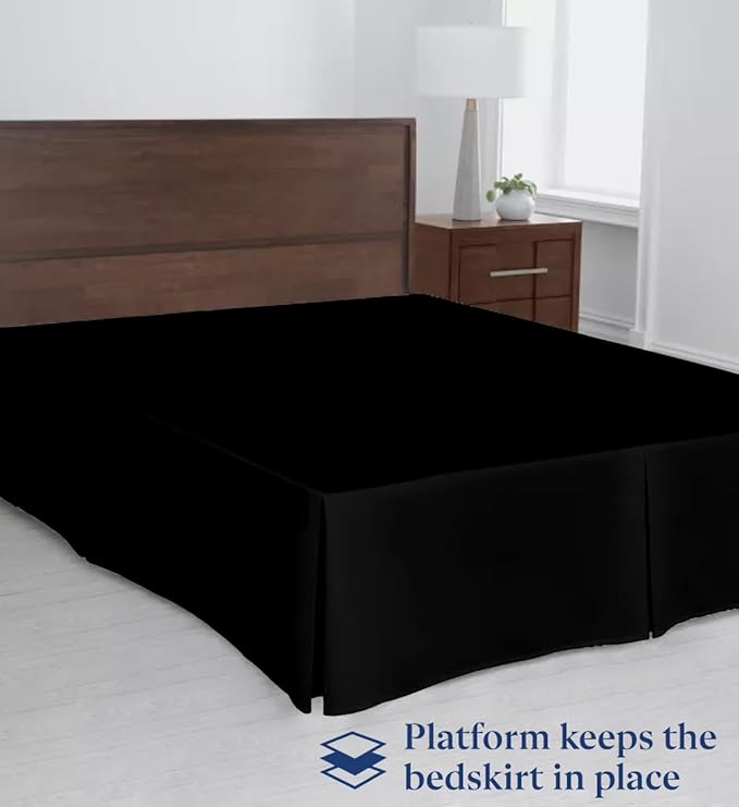 SKY BEDDINGS Luxury Pleated Queen Bed Skirt with Split Corners - 16 Inch Tailored Drop - Pleated Dust Ruffle - Wrinkle-Free 100% Microfiber - Easy Fit, Soft & Durable - Black