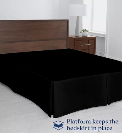 SKY BEDDINGS Luxury Pleated Queen Bed Skirt with Split Corners - 16 Inch Tailored Drop - Pleated Dust Ruffle - Wrinkle-Free 100% Microfiber - Easy Fit, Soft & Durable - Black