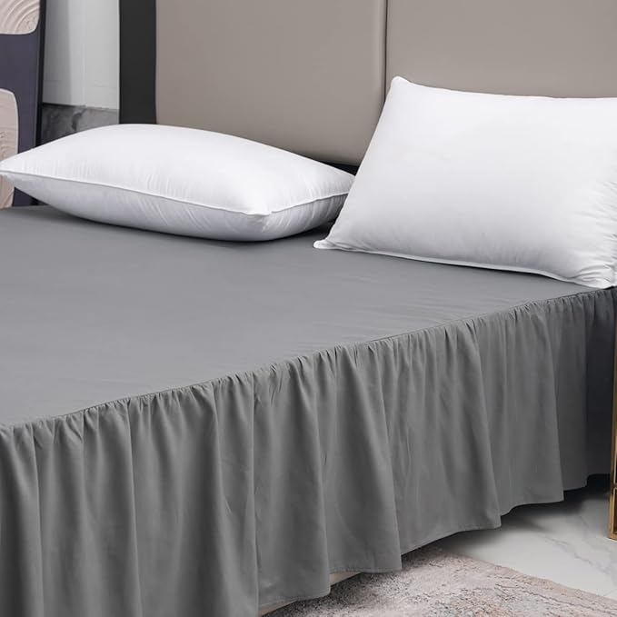TSUTOMI Bed Skirt Twin Size Ruffled Bed Skirt with Split Corners, 18 Inch Drop Dust Ruffle Bed Skirts with Platform, Gathered Style, 100% Microfiber, Grey