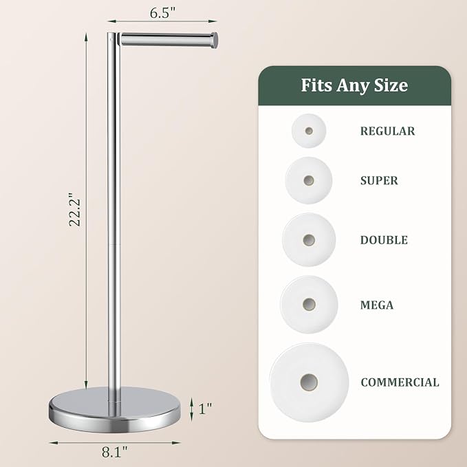Chrome Toilet Paper Holder Stand, Freestanding Tissue Roll Holder - Image 4