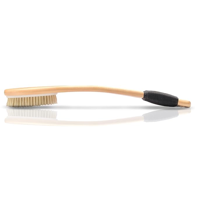 OWIIZI Bath Brush with Cellulite Massagers, Wooden Curved Long Handle Antiskid - Image 3