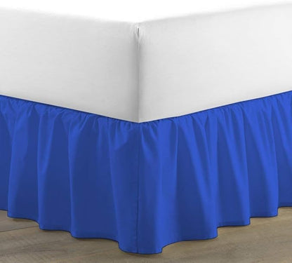 Ruffled Bed Skirt (Queen, Royal Blue Color) 12 Inch Drop Dust Ruffle with Platform, 100% Cotton 800 Thread Count Fabric - Dust Ruffle Bedskirt for Easy Fitting and Easy Care