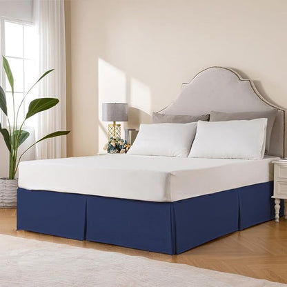 MIYE Pleated Waffle Weave Bed Skirt, Tailored Dust Ruffle 12 Inch Drop Easy Fit, Machine Washable (Navy Blue, Full - 12" Drop)