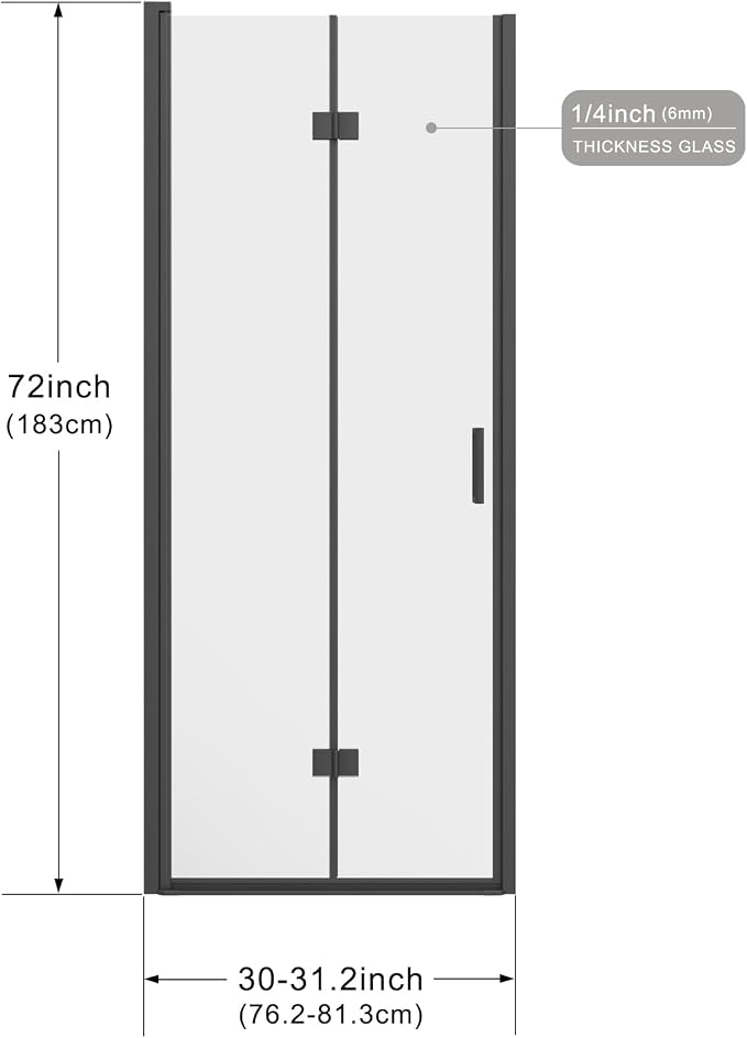 Frameless Bi-Fold Shower Door 30" W x 72" H, 1/4" Clear Tempered Glass - Image 7