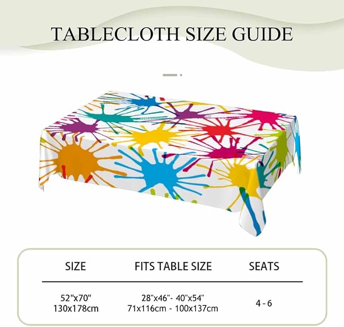 Color Blots Table Cover 52x70 Paintball Splatter Red Yellow Green Blue Table - Image 4