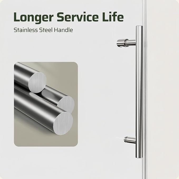 56-60" W x 74" H Frameless Shower Door, Bathroom Soft-Close Sliding Shower Doors - Image 3