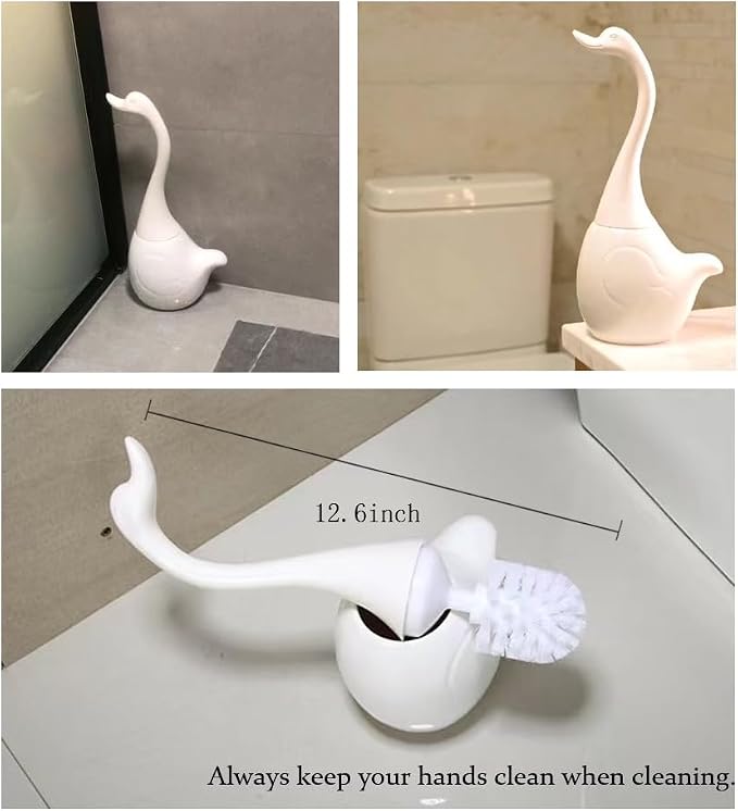 Swan Toilet Brush and Ceramic Holder Set, Cute Bathroom Decor, Non-Scratch - Image 5