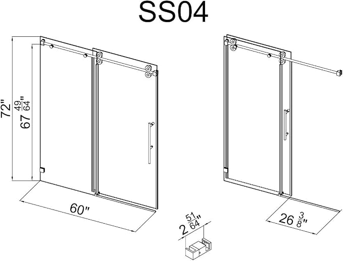 Frameless Sliding Shower Door, 3/8" Clear Tempered Glass, Waterproof Bathroom - Image 6