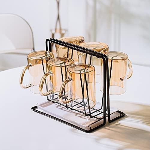 Metal Cup Drying Rack with 6 Hooks, Bottle Drying Rack with Drain Tray by YISMAN