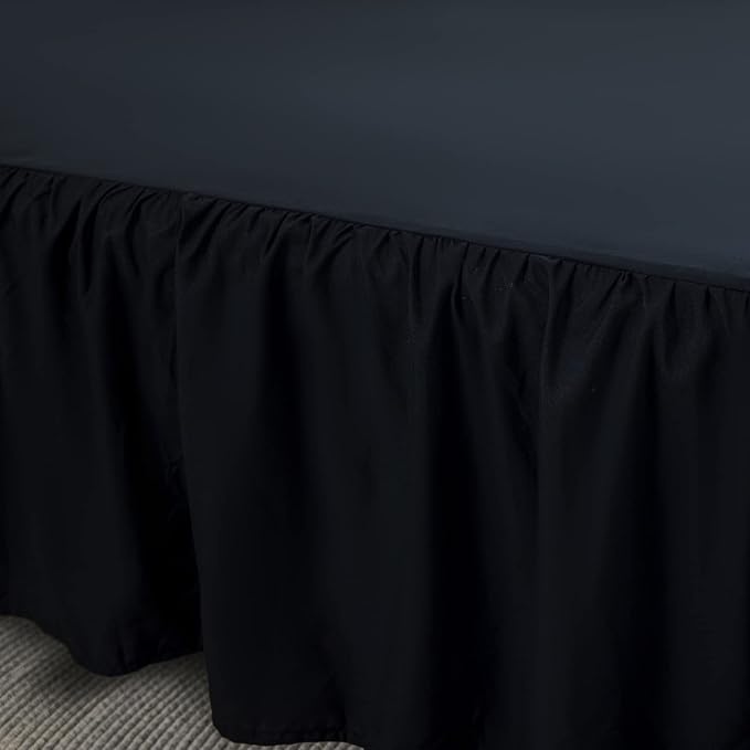 Bed Skirt Twin Size Ruffled Bed Skirt with Split Corners, 14 Inch Drop Dust Ruffle Bed Skirts with Platform, Black