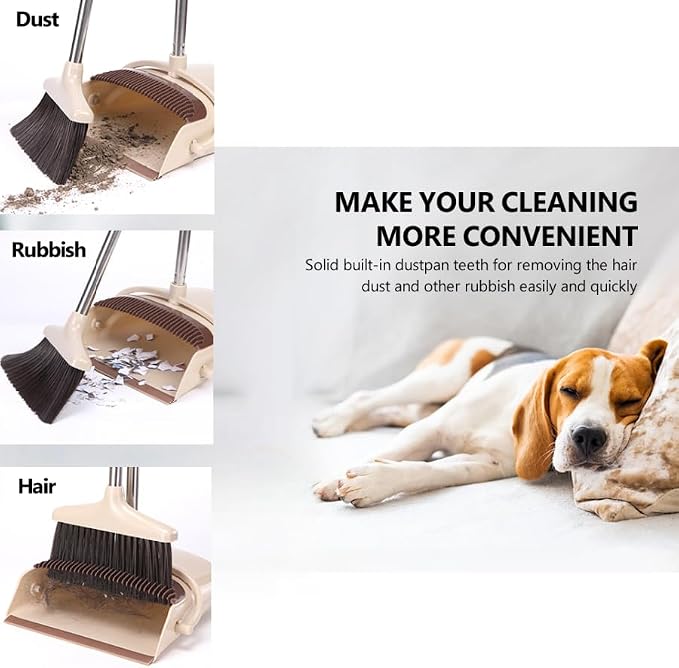 Broom and Dustpan Set with 57.4 Inch Adjustable Stainless Steel Handle - Image 8