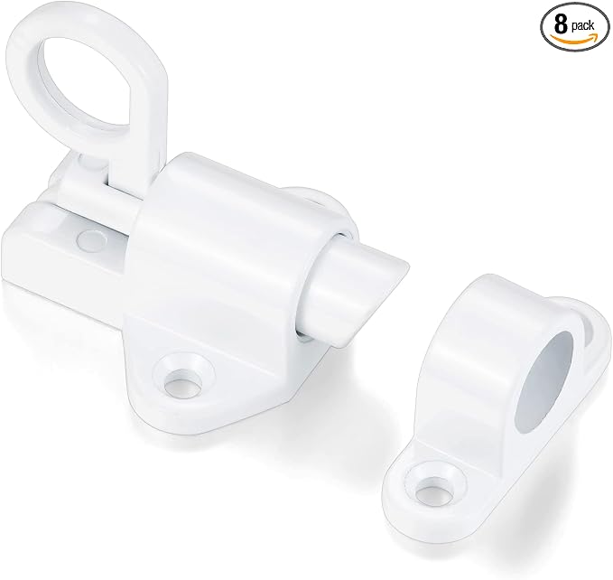 8 Packs Self-Closing Latches，White Spring Door Lock，Resilient Bolt Latch by INIRET