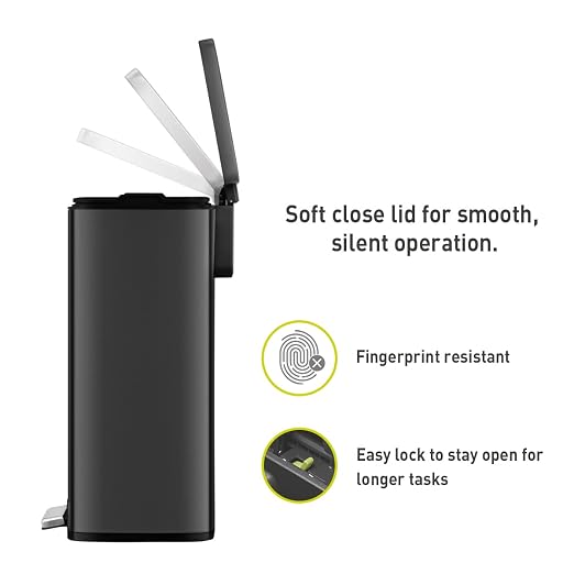 EKO Madison Matte Black 50 Liter/13.2 Gallon Step Trash Can - Image 3