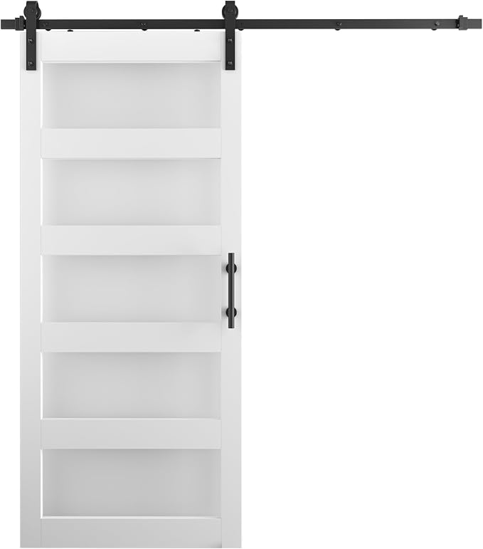 36'' x 84'' Glass Barn Door and 6.6 Ft Hardware Kit Included, MDF White Barn - Image 7
