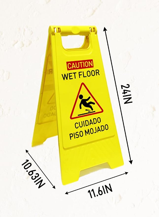 1-Pack Caution wet floor sign, 24 in. Height, Bright Yellow Double-Sided - Image 2
