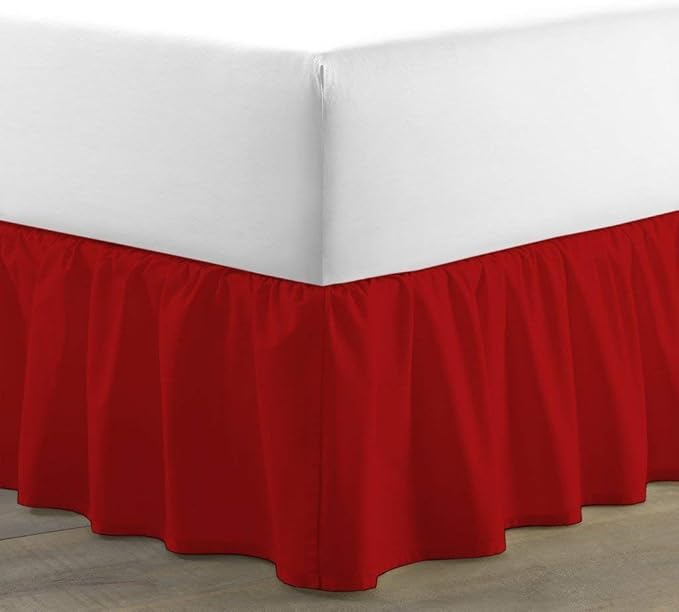 Bed Skirt - Ruffled Bed Skirt (California King, Red) 12 Inch Drop Dust Ruffle with Platform, 100% Cotton 800 Thread Count Fabric - Dust Ruffle Bedskirt for Easy Fitting and Easy Care