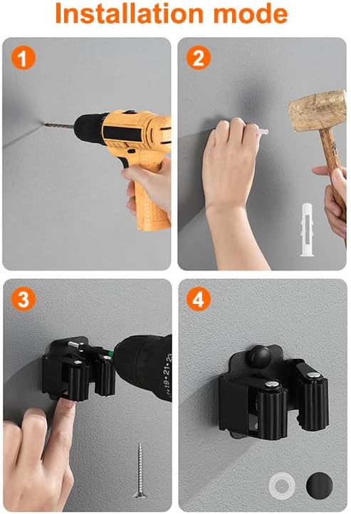 AKOAK Broom and Mop Rack Holder, Wall Storage Organizer, Screw Mount, Garden - Image 7