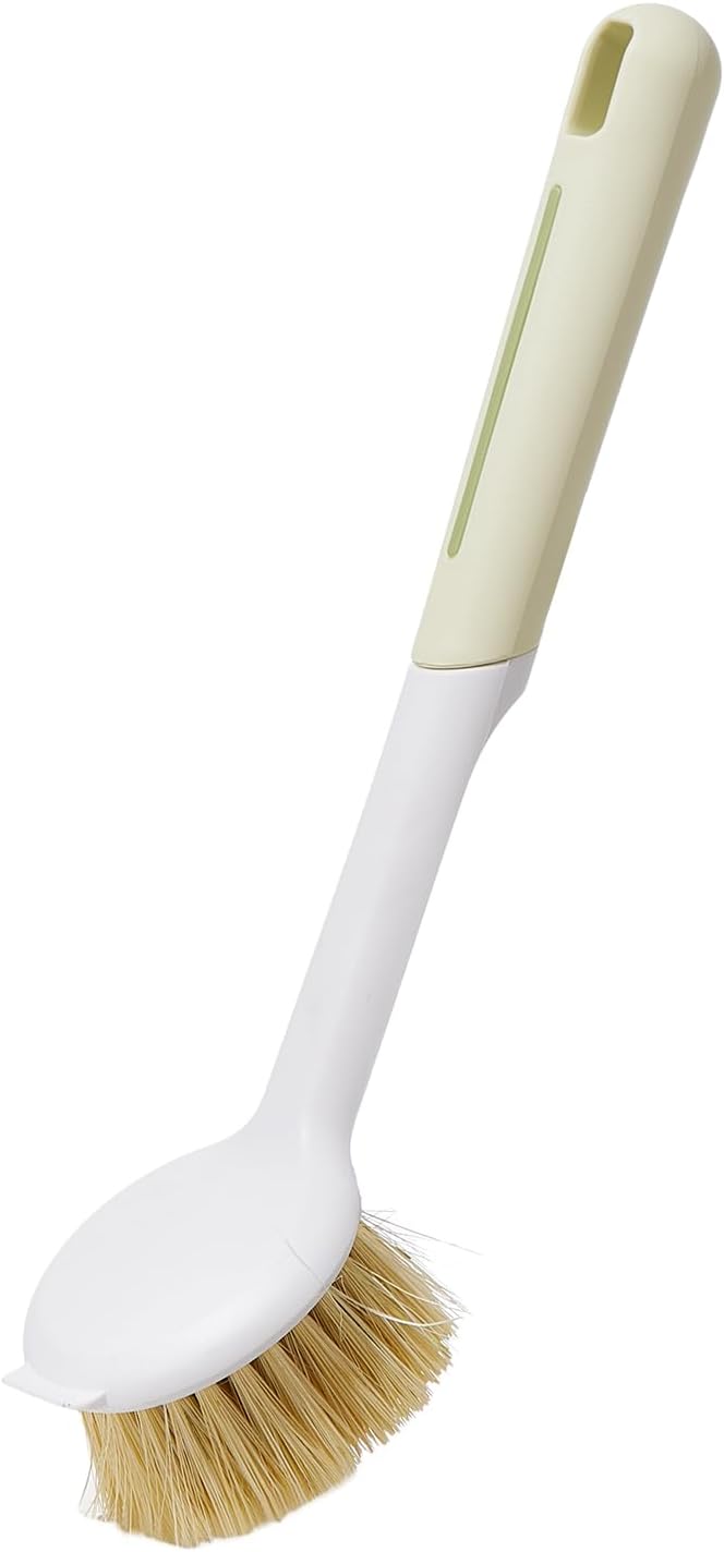 Kitchen Cleaning Brush, Pot Dish Brush Pots Comfortable Long Built-in Scraper by Nebesheii