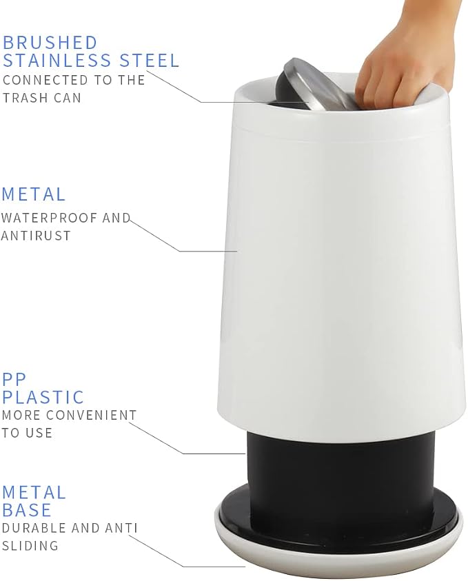 Household Swing White Bathroom Trash Can，Brushed Stainless Steel，10 L/3 - Image 3