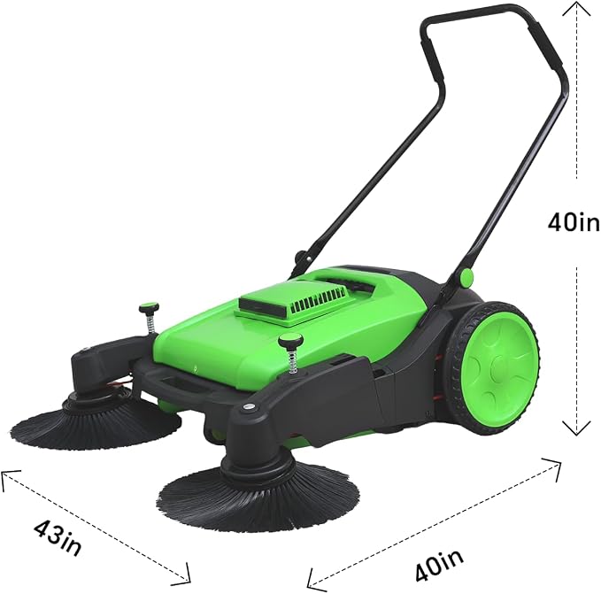 41" Walk-Behind Hand Push Floor Sweeper, 15 Gal Large Capacity, Folding Handle - Image 2
