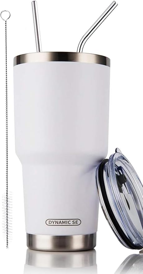 D·S 30oz White Tumbler Stainless Steel Double Wall Vacuum Insulated Mug by D%C2%B7STUMBLER
