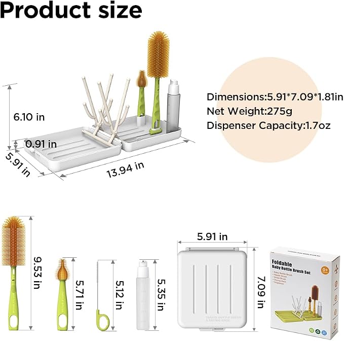 Travel Bottle Brush with Portable Bottle Drying Rack, Baby Bottle Brush - Image 6