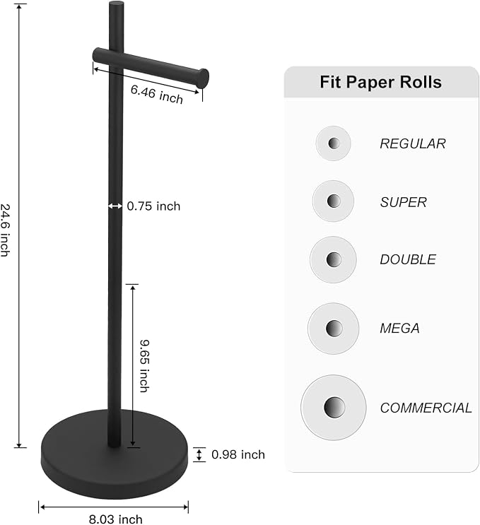 BWE Black Toilet Paper Holder Free Standing Toilet Paper Holder - Image 3