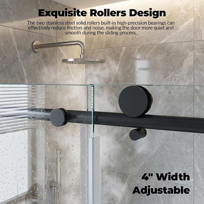 Bathtub Shower Door, Matte Black 304 Stainless Steel Top Rail, One Fixed One - Image 4