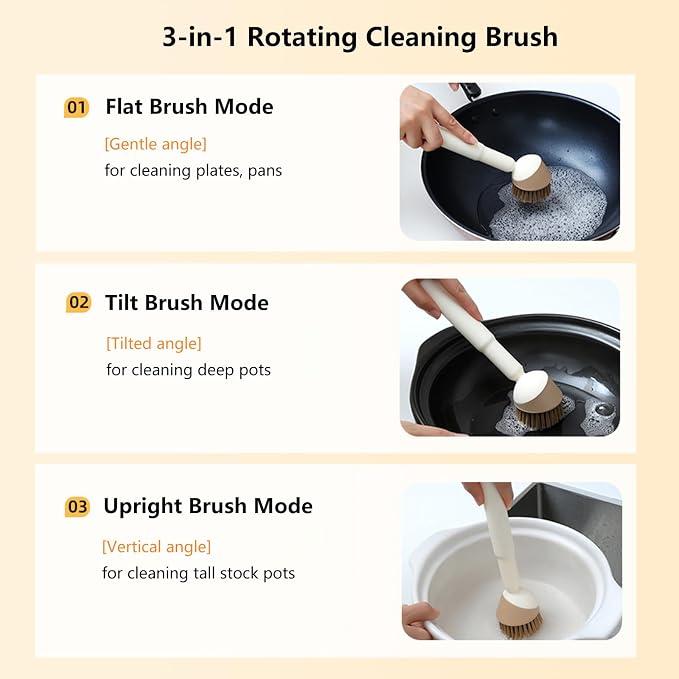Twist-Handle Dish Brush, 30/60/90° Adjust Angle Instantly Long Handle Bottle - Image 6