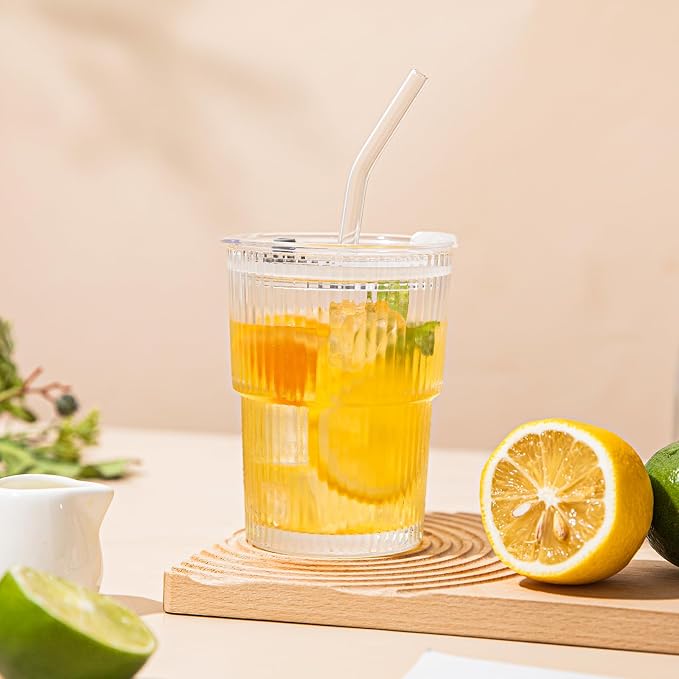 13oz Glass Tumblers with Lids and Straws, Cold Beverages, Includes Cleaning - Image 7