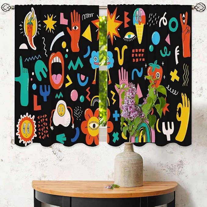 Cartoon Retro Symbol Kitchen Curtains Funny Crazy Abstract Shapes Hipster Music - Image 6