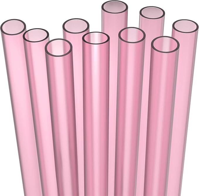 10 EXTRA WIDE Long Reusable Hard Plastic Drinking Straws + Cleaning Brush by Fiesta+First