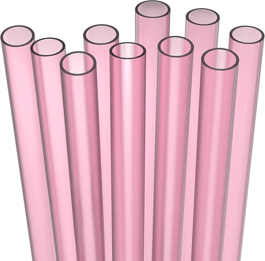 10 EXTRA WIDE Long Reusable Hard Plastic Drinking Straws + Cleaning Brush by Fiesta+First