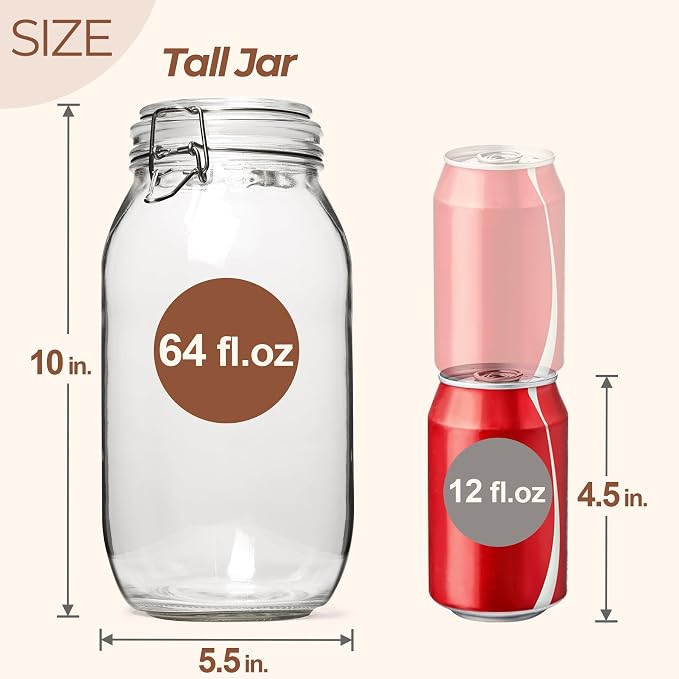 ComSaf Large Glass Jars with Lid 64 oz, Large Mason Jars Set of 3, Glass - Image 2