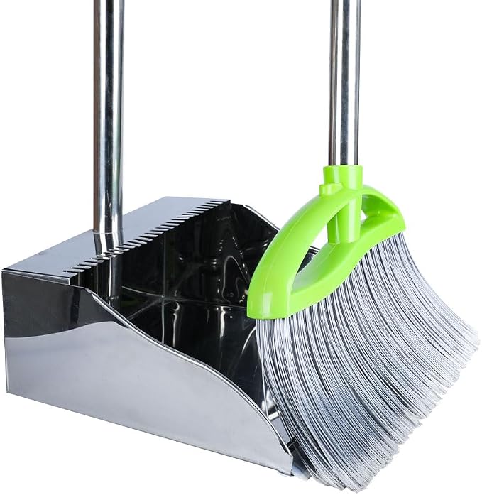 Heavy Duty Broom and Dustpan Set, Metal Stand Up Dustpan by CHANHOO