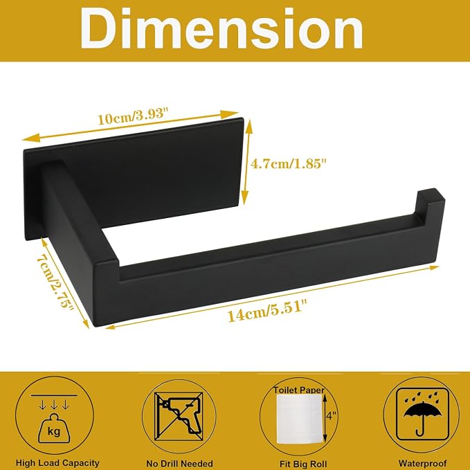 Toilet Paper Holder, Self Adhesive Tissue Holder Stainless Steel Rustproof - Image 7