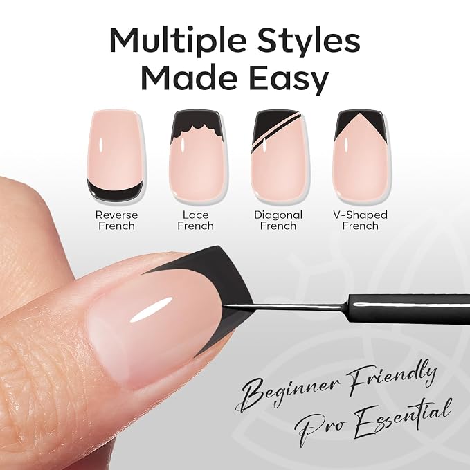 modelones Black French Tip Liner Gel Polish, 15 ML All Black Classic Color Nail - Image 2