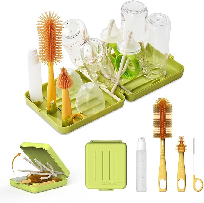 Travel Bottle Brush with Portable Bottle Drying Rack, Baby Bottle Brush by VOGOGE