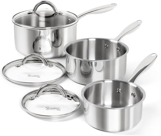 MICHELANGELO Saucepan Set 6pc, Triply Stainless Steel Sauce Pan by Michelangelo